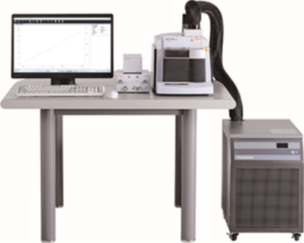 Differential scanning calorimetry system with computer workstation, analyzer, autosampler, and external electric cooling unit