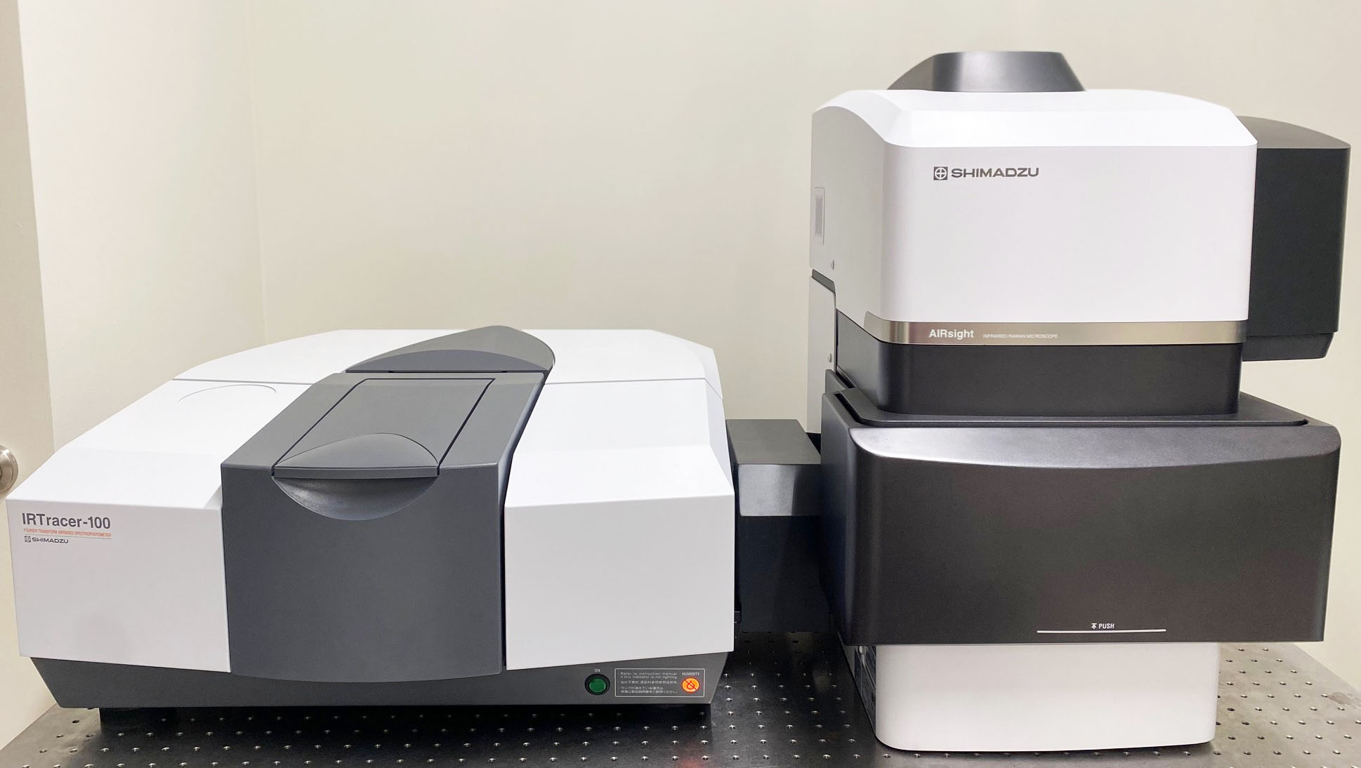 Shimadzu IRTracer-100 FTIR spectrometer connected to an AIRsight FTIR/Raman microscope system.